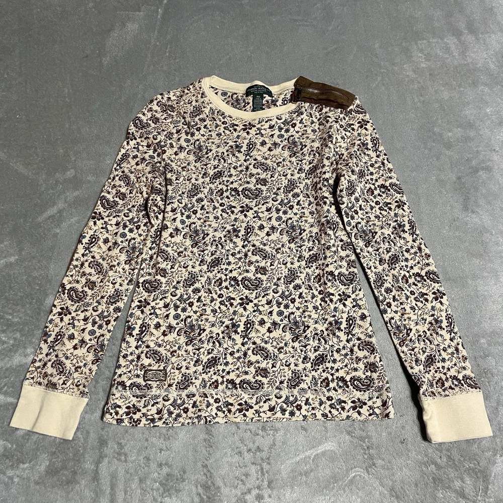 Lauren Ralph Lauren Top Womens PM Long Sleeve Floral Faux Suede‎ Elbow Patches
